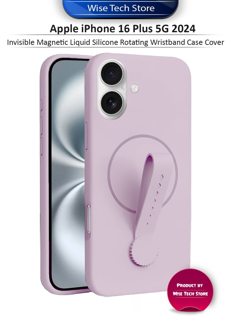 Wtech Apple iPhone 16 Plus 5G 2024 Invisible Magnetic Liquid Silicone Rotating Wristband Case Cover (MCRPSN) - Light Pink - Image 1