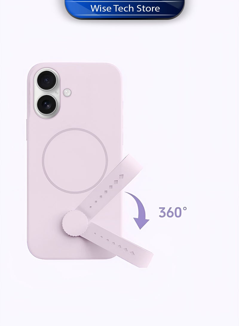 Wtech Apple iPhone 16 Plus 5G 2024 Invisible Magnetic Liquid Silicone Rotating Wristband Case Cover (MCRPSN) - Light Pink - Image 5