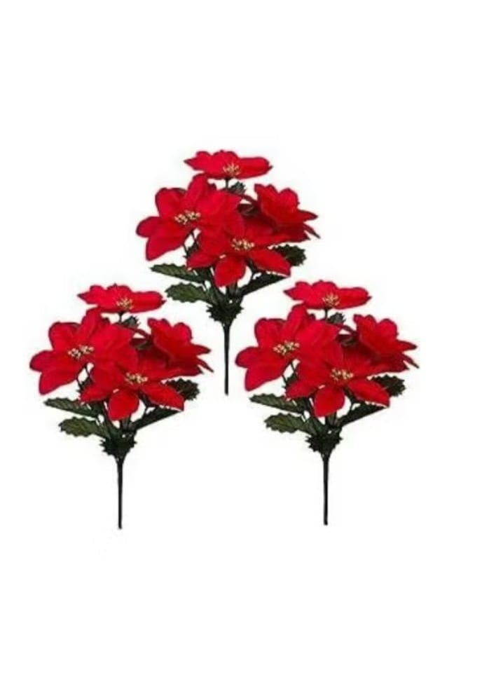 Set of 3 artificial poinsettia flowers - 9.8 inches - Image 1