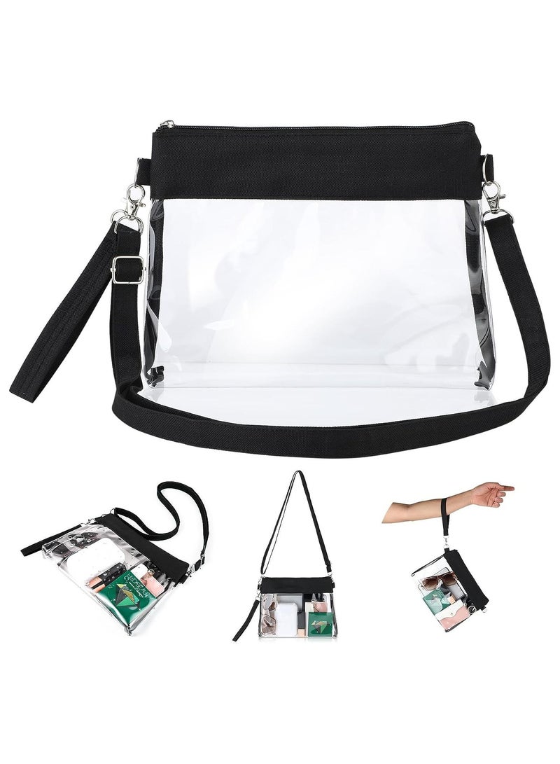 KASTWAVE Clear PVC Crossbody Bag, Transparent Makeup Bag Waterproof Purse Square Zipper Pouch, PU Leather Travel Cosmetic Sling Bag with Detachable Wristlet Shoulder Strap, Stadium Approved - Image 1