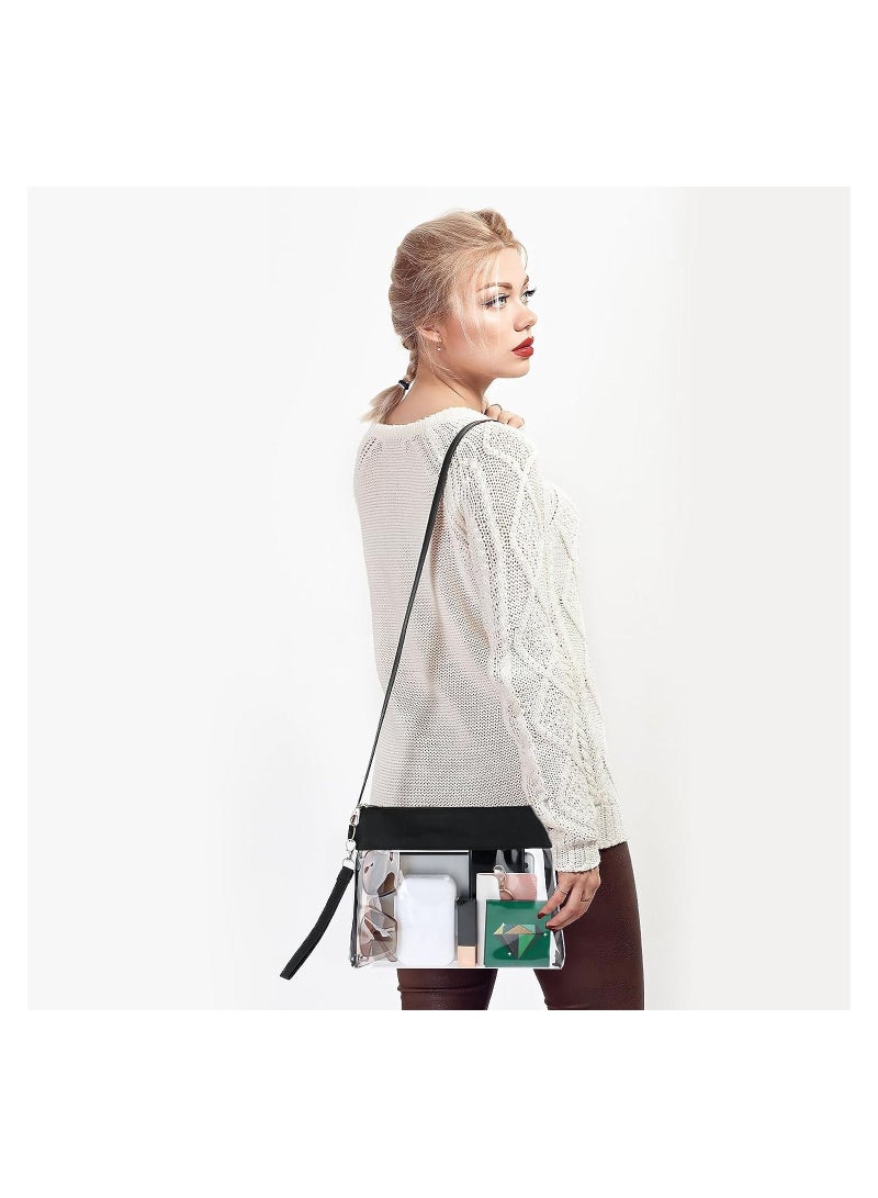 KASTWAVE Clear PVC Crossbody Bag, Transparent Makeup Bag Waterproof Purse Square Zipper Pouch, PU Leather Travel Cosmetic Sling Bag with Detachable Wristlet Shoulder Strap, Stadium Approved - Image 4