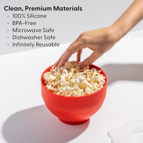 WP W&P Microwave Silicone Personal Popcorn Popper Maker | Red | Collapsible Bowl w/Built In Measuring Cup, BPA Free, Eco-Friendly, Waste Free, 4 Cups of Popped Popcorn - Image 4