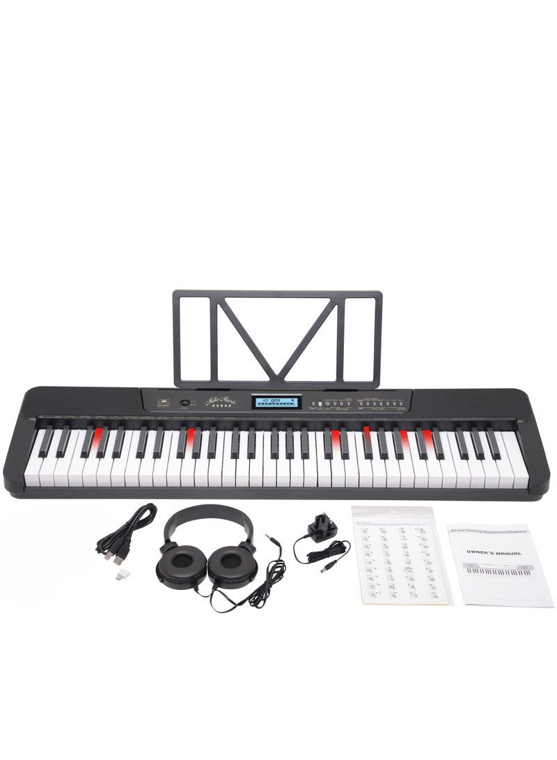 Generic 61-Key Lighted Keyboard with H-Stand, Rotating Headphones, Black & White Key Stickers, Piano Bench, Smart APP Teaching, USB MIDI, 430 Timbres, 300 Rhythms, 50 Demo Songs, LCD Display(MK-200, Black - Image 2