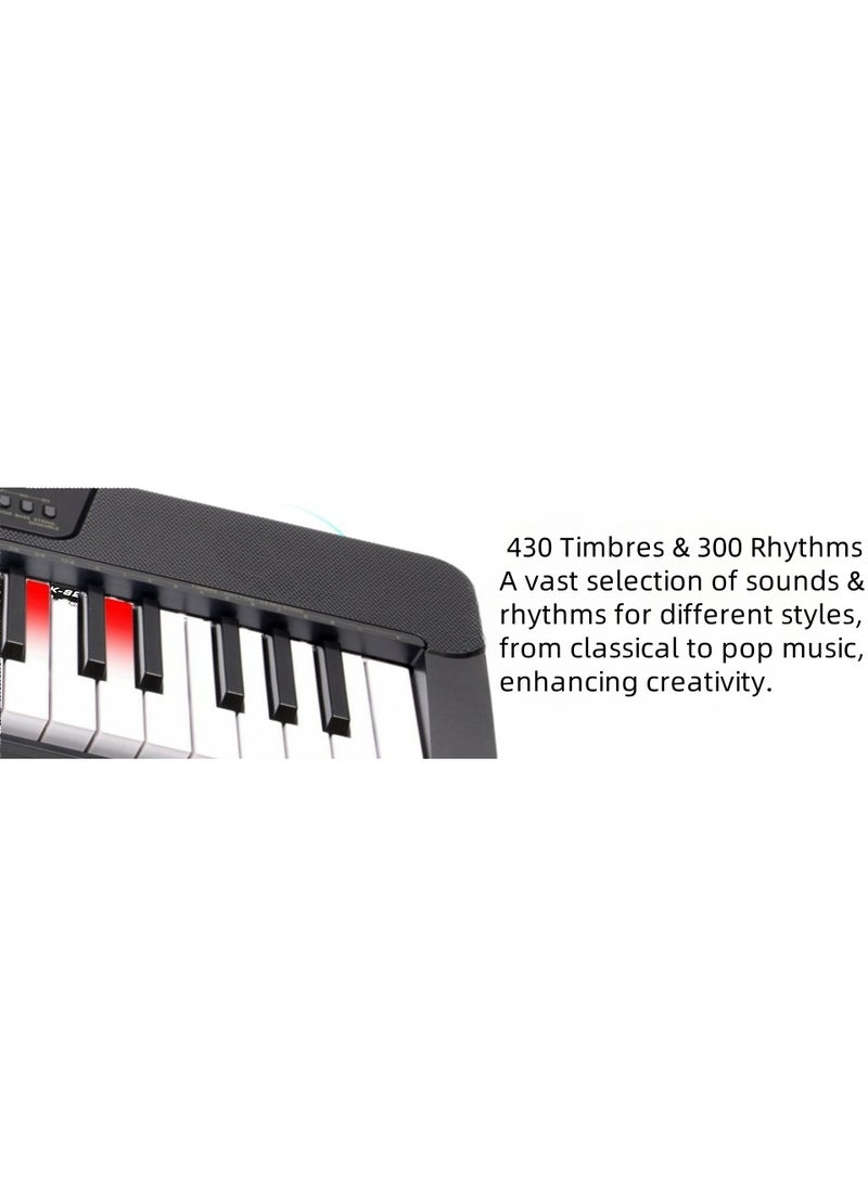 Generic 61-Key Lighted Keyboard with H-Stand, Rotating Headphones, Black & White Key Stickers, Piano Bench, Smart APP Teaching, USB MIDI, 430 Timbres, 300 Rhythms, 50 Demo Songs, LCD Display(MK-200, Black - Image 4