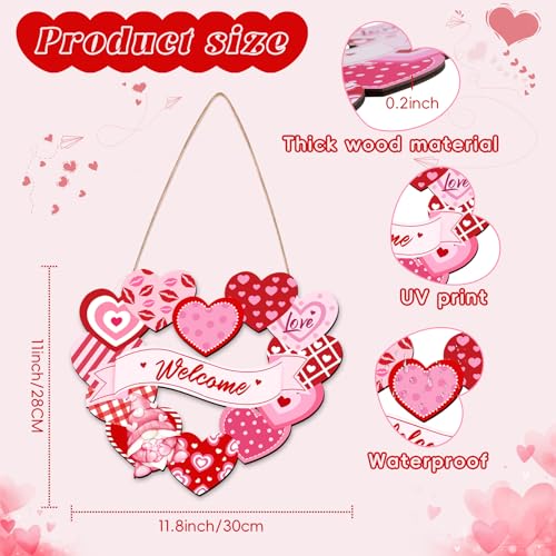 KIGEAPUEL Valentines Day Heart Door Sign Love Red Pink Wooden Sign for Front Door, Hearts Pattern Wood Wall Hanging Sign with Ribbon Holiday Home Decorations - Image 2