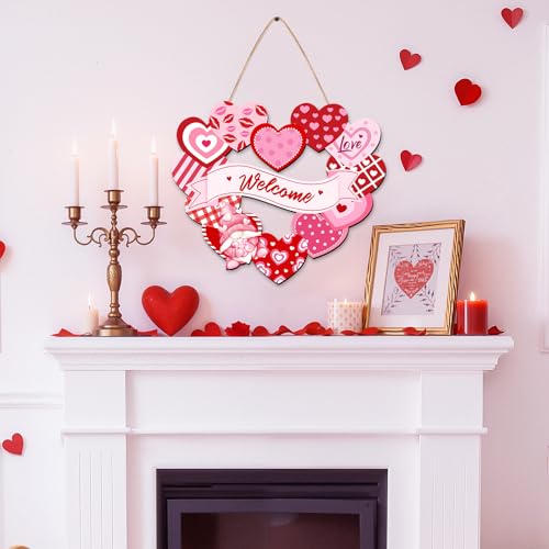 KIGEAPUEL Valentines Day Heart Door Sign Love Red Pink Wooden Sign for Front Door, Hearts Pattern Wood Wall Hanging Sign with Ribbon Holiday Home Decorations - Image 4