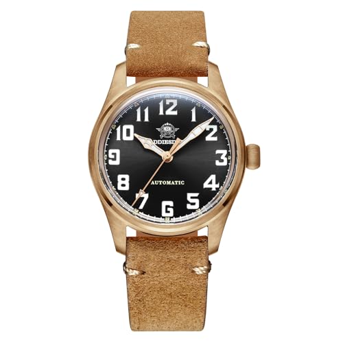 ADDIESDIVE Vintage Bronze Automatic Watch 39 MM Small Caliber Wristwatch Solid Bronze Buckle Crown Suede Leather Strap - Image 1
