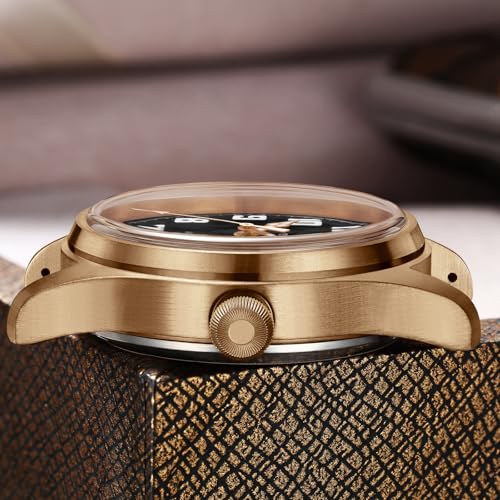 ADDIESDIVE Vintage Bronze Automatic Watch 39 MM Small Caliber Wristwatch Solid Bronze Buckle Crown Suede Leather Strap - Image 4