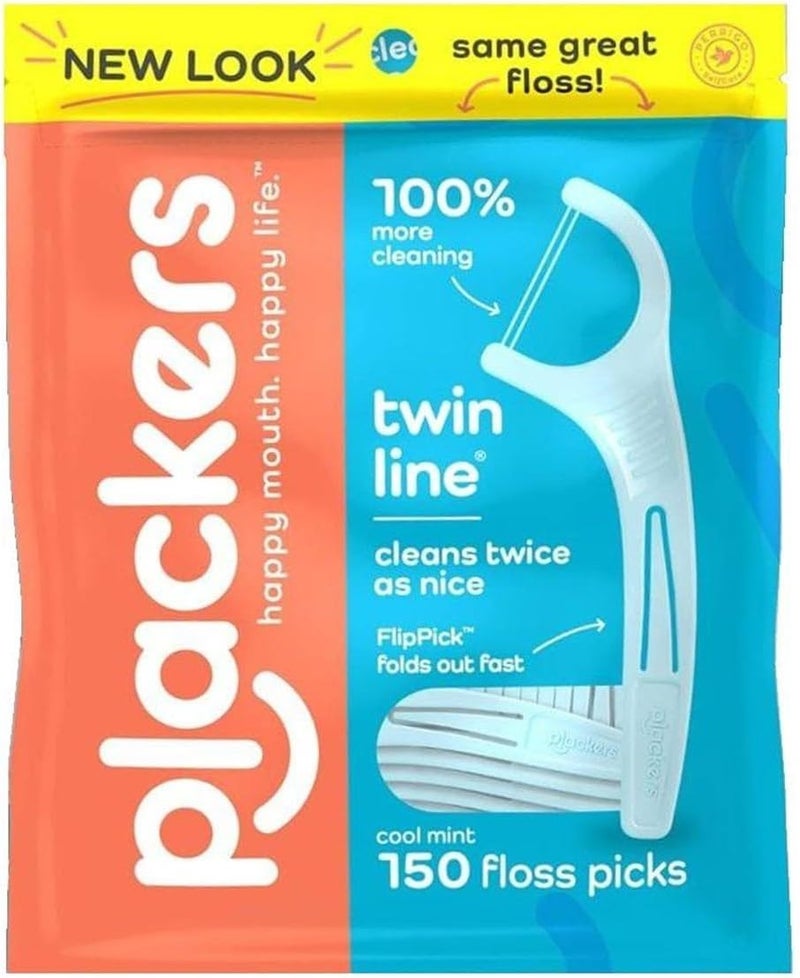 Plackers TwinLine Dental Flossers Value Size Cool Mint 1 x 150 Count - Image 1