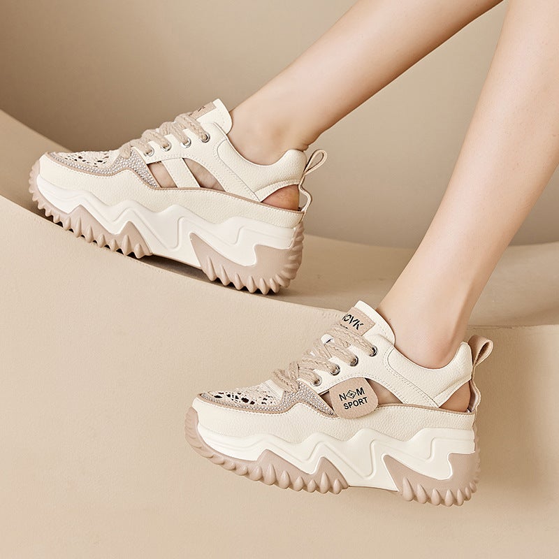 Sandals Women'S Fashion Dad Shoes Women'S Summer Hollow Thick Sole Heightening Casual White Shoes Sports Shoes Spring Single Shoes - Image 4