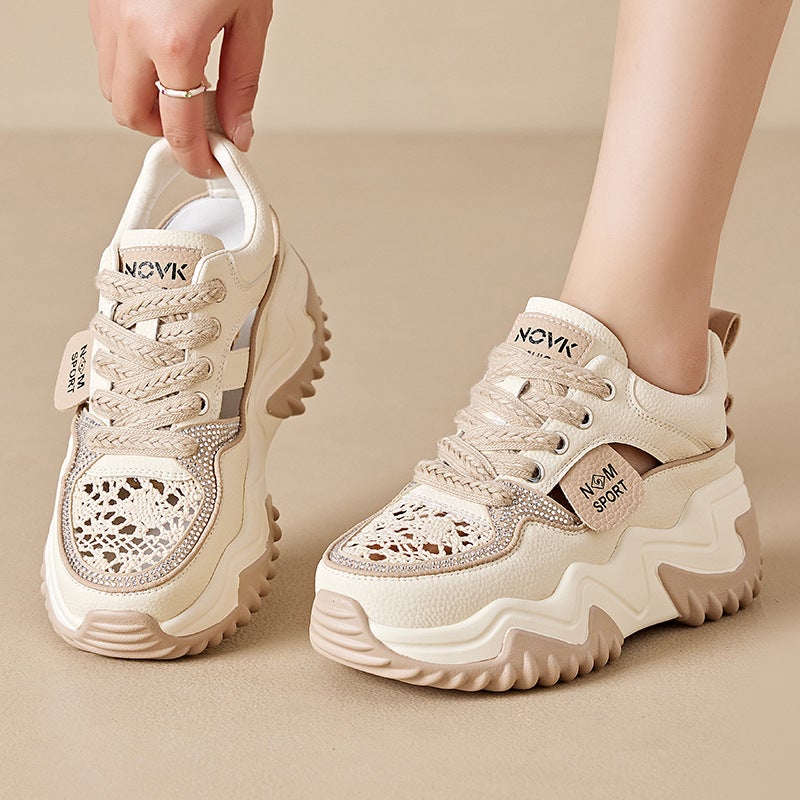 Sandals Women'S Fashion Dad Shoes Women'S Summer Hollow Thick Sole Heightening Casual White Shoes Sports Shoes Spring Single Shoes - Image 2