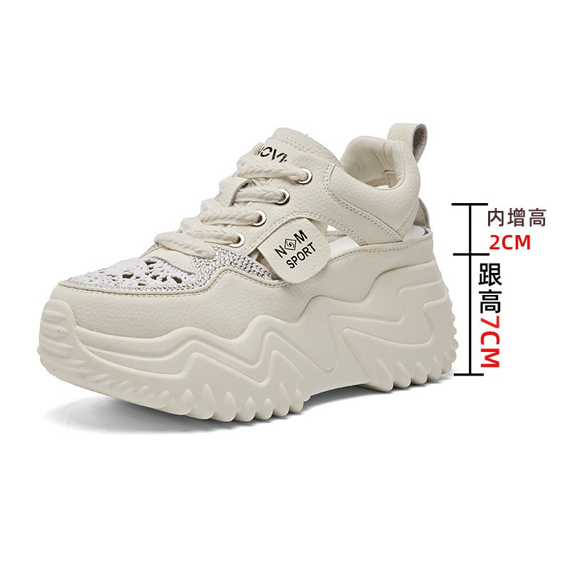 Sandals Women'S Fashion Dad Shoes Women'S Summer Hollow Thick Sole Heightening Casual White Shoes Sports Shoes Spring Single Shoes - Image 1