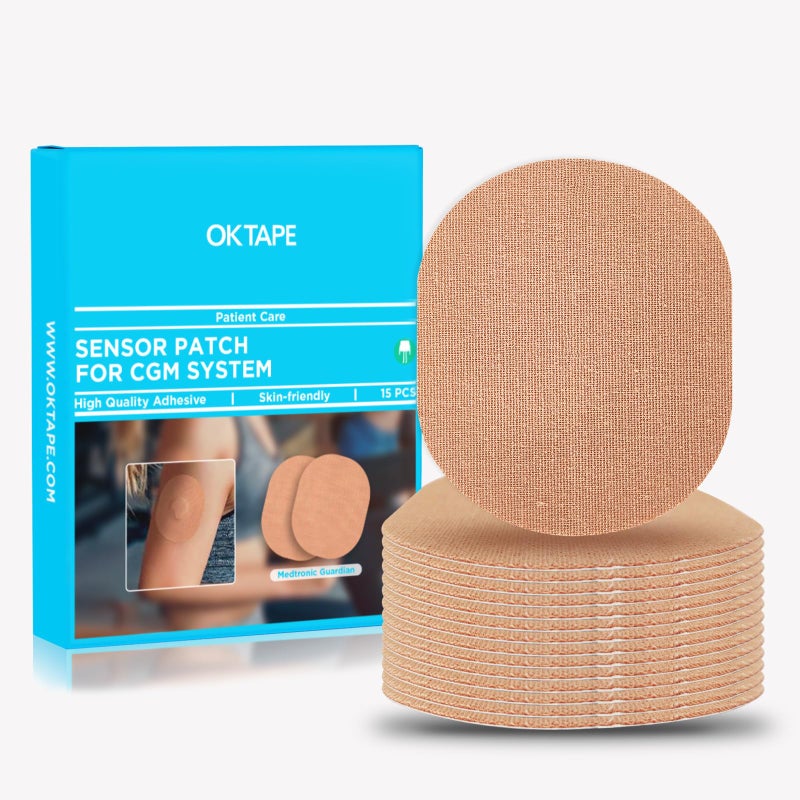 OK TAPE Adhesive Patches for MEDTRONIC Guardian and Other Sensor Waterproof Sweatproof CGM Patches Long Last Sensor Patches 15 PCS Beige