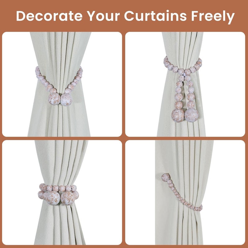 KLOGTSIND Magnetic Curtain Tiebacks, Curtain Tie Backs for Curtains 2 Pack, Wood Bead Curtain Tiebacks, Curtain Holders for Boho Bedroom Decor, Baby Nursery Decor, Farmhouse Decor - Image 4