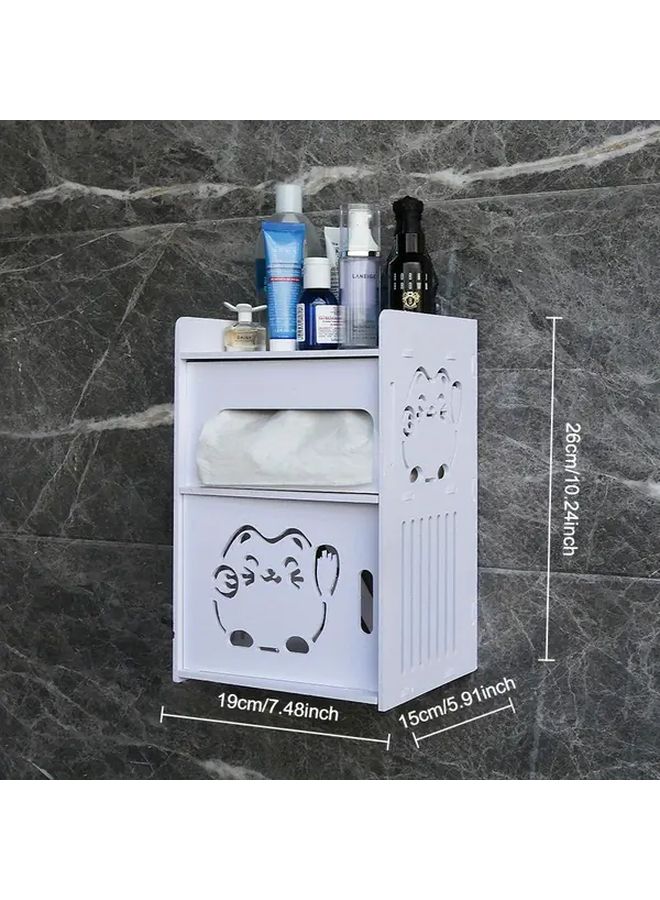Double Layer Lucky Cat Toilet Paper Holder Wall Mounted No Drilling Bathroom Storage - Image 4