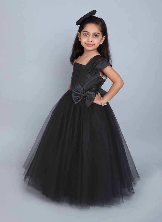 PinkChick Black Satin One Shoulder Gown Dress for Girls - Image 4