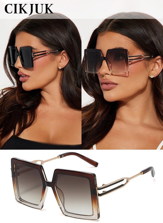 CIKJUK Square Sunglasses Men Women Metal Frame Openwork Men's Women's Sunglass Oversized Sun Glasses Mens Fashion Big Eye Glasses Large Frame Man Shades UV400 Protection Sun Glas Brown - Image 1