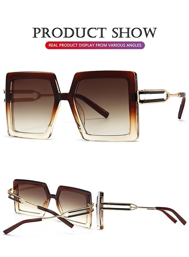 CIKJUK Square Sunglasses Men Women Metal Frame Openwork Men's Women's Sunglass Oversized Sun Glasses Mens Fashion Big Eye Glasses Large Frame Man Shades UV400 Protection Sun Glas Brown - Image 4