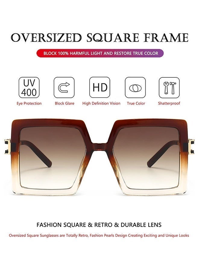 CIKJUK Square Sunglasses Men Women Metal Frame Openwork Men's Women's Sunglass Oversized Sun Glasses Mens Fashion Big Eye Glasses Large Frame Man Shades UV400 Protection Sun Glas Brown - Image 2