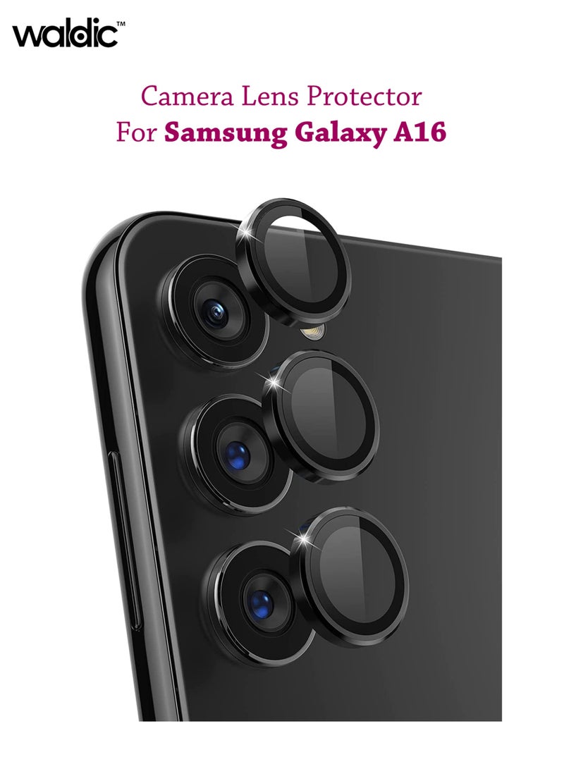 Waldic Samsung Galaxy A16 Camera Lens Protector, Scratch-Resistant HD Clarity Ultra-Thin 9H Tempered Glass with Aluminium Edging, Individual Metal Lens Cover - Black  - Image 1
