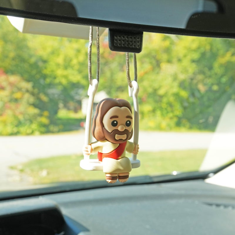 GOOFBALLS Funny Hanging Mirror Swing â€“ Quirky and Unique Decor for Car Rearview Mirror, Bedroom or Living Room - Jesus - Image 3
