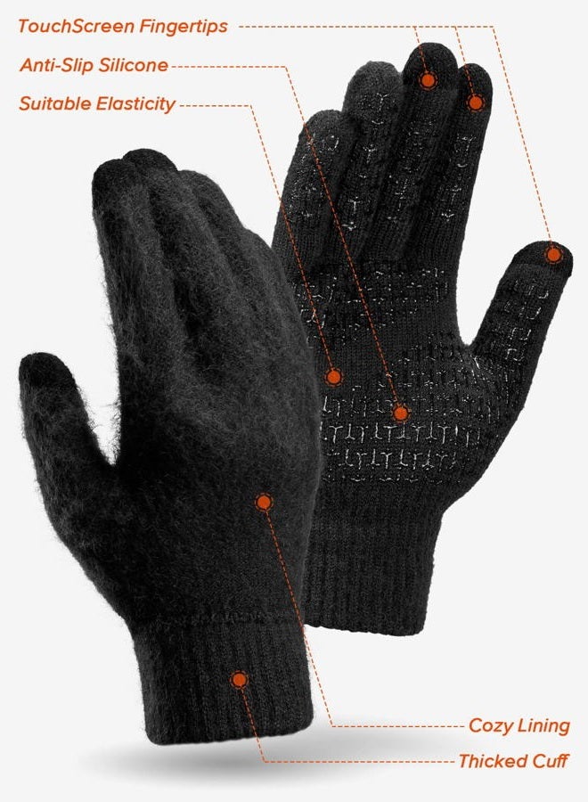 TRENDOUX Winter Gloves For Men Women, Cold Weather Warm Touchscreen Glove Unisex - Non - slip Grip - Elastic Cuff - Knit Stretchy, Black, L - Image 4