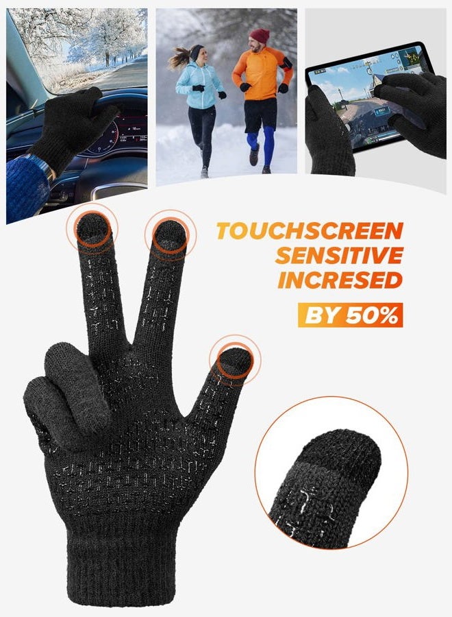 TRENDOUX Winter Gloves For Men Women, Cold Weather Warm Touchscreen Glove Unisex - Non - slip Grip - Elastic Cuff - Knit Stretchy, Black, L - Image 5