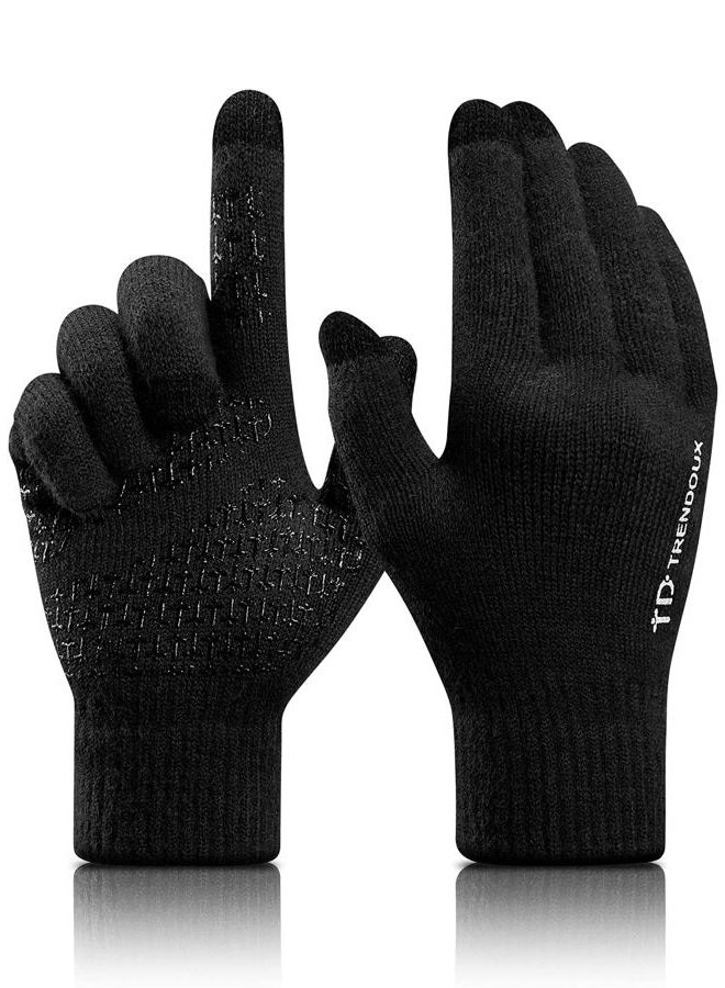 TRENDOUX Winter Gloves For Men Women, Cold Weather Warm Touchscreen Glove Unisex - Non - slip Grip - Elastic Cuff - Knit Stretchy, Black, L - Image 1