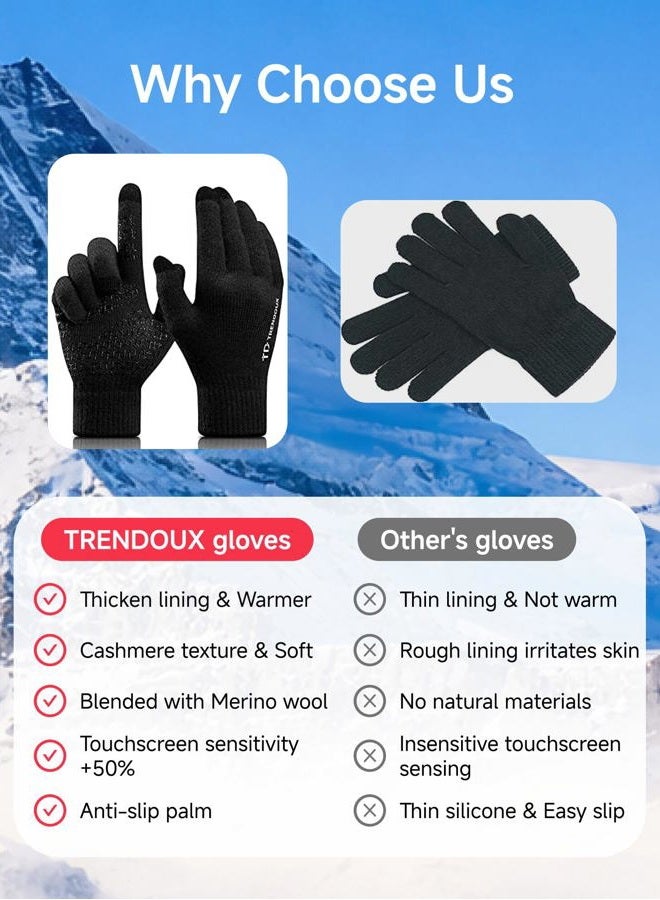 TRENDOUX Winter Gloves For Men Women, Cold Weather Warm Touchscreen Glove Unisex - Non - slip Grip - Elastic Cuff - Knit Stretchy, Black, L - Image 3