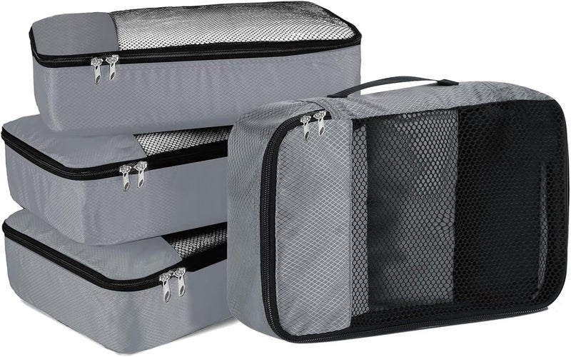 ALANX Packing Cubes for Suitcases 4 Piece Mesh Zipper Cubes Organizer Set Clothes Storage Bags Set for Luggage Travel Organisers Accessories (Grey, Medium) - Image 1