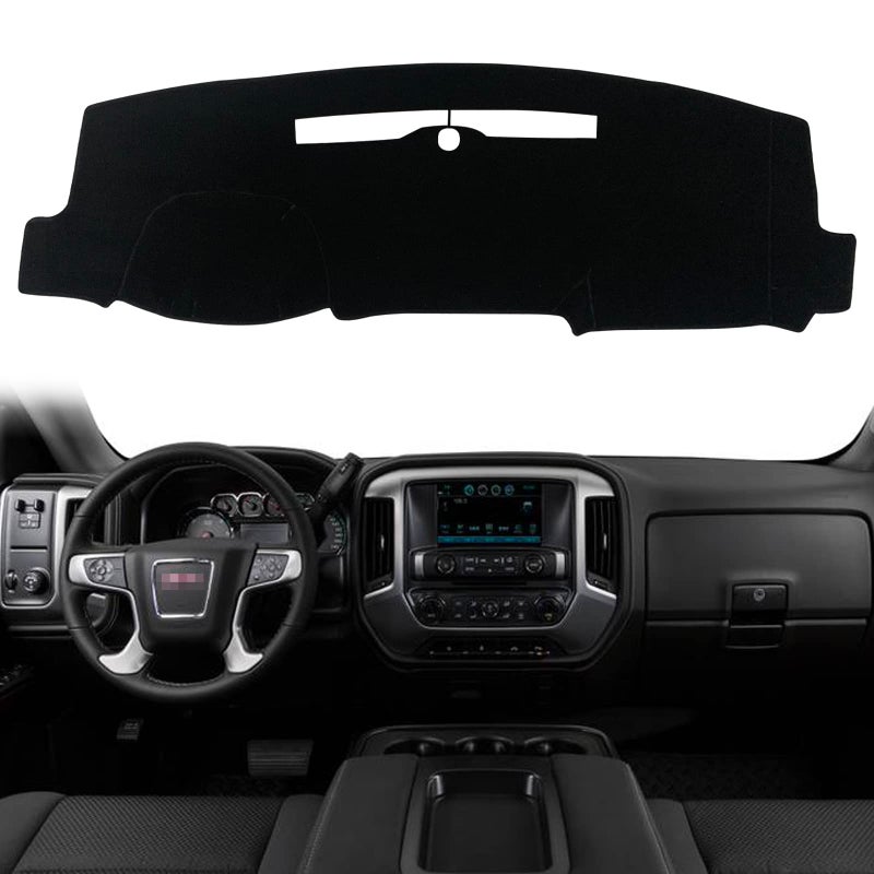 غطاء لوحة القيادة KEEGTBOX مخصص لسيارات GMC Sierra 2014-2018 وChevy Silverado 1500 متوافق مع GMC Sierra 2015-2018 وChevy Silverado 2500HD و3500HD ملحقات تطريز GMC Sierra بحافة سوداء