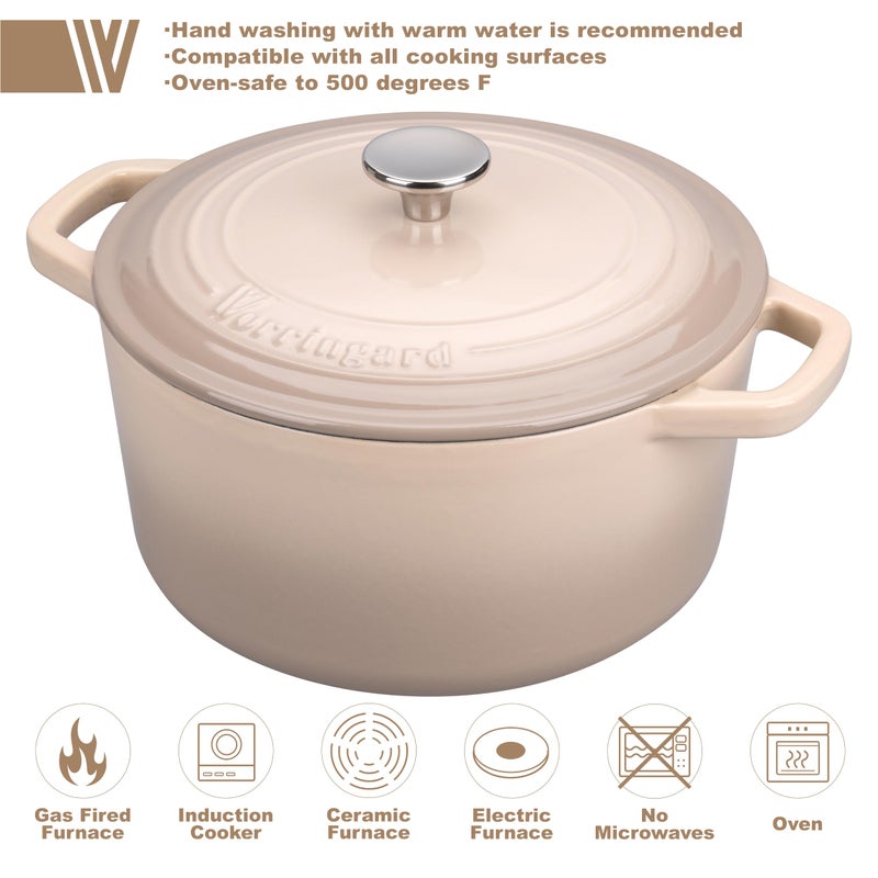 VORRINGARD Enameled Cast Iron Dutch Oven Pot with Lid, for Bread Baking, Round Bread Oven- include Sourdough Bread Baking Supplies Set, 4.5QT, Latte - Image 3