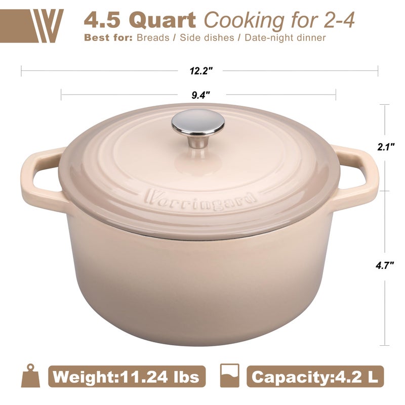 VORRINGARD Enameled Cast Iron Dutch Oven Pot with Lid, for Bread Baking, Round Bread Oven- include Sourdough Bread Baking Supplies Set, 4.5QT, Latte - Image 2