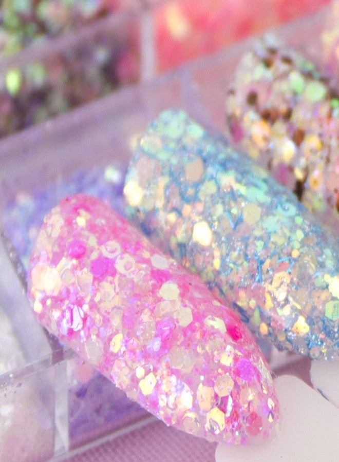 Onsdag 12 Colors Iridescent Glitter Nail Art Sequins, Colorful Sparkly Nail Flakes Design, Holographic Ultra-Thin Hexagon Powder Acrylic Supplies for Women Girls Manicure Summer Decorations, 3D Accessories - Image 5