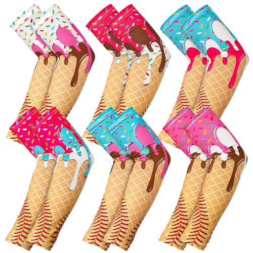 Geyoga 6 Pairs Faith Cross Arm Sleeve Youth Ice Cream Drip Baseball Sun Protection Compression Basketball Football Arm SleeveMBaseball Ice Cream - Image 1