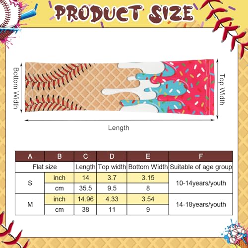 Geyoga 6 Pairs Faith Cross Arm Sleeve Youth Ice Cream Drip Baseball Sun Protection Compression Basketball Football Arm SleeveMBaseball Ice Cream - Image 3