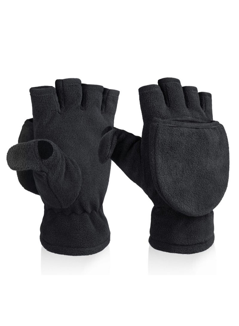 Generic Winter Gloves Finger less Convertible Mittens Thermal Polar Fleece Insulated Lining Windproof Warm for Men Women  - Image 1