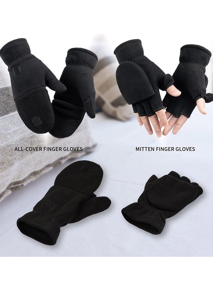 Generic Winter Gloves Finger less Convertible Mittens Thermal Polar Fleece Insulated Lining Windproof Warm for Men Women  - Image 4