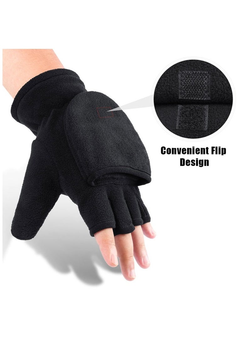 Generic Winter Gloves Finger less Convertible Mittens Thermal Polar Fleece Insulated Lining Windproof Warm for Men Women  - Image 3