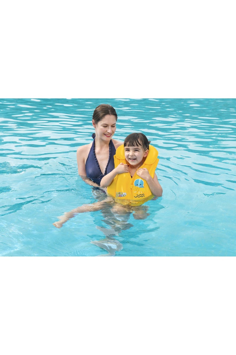 Bestway Swim Safety Life Jacket for Kids (3–6 Years) – Yellow – Inflatable Vest with 3 Air Chambers & Cute Animal Design – 45×33×16 cm - Image 1