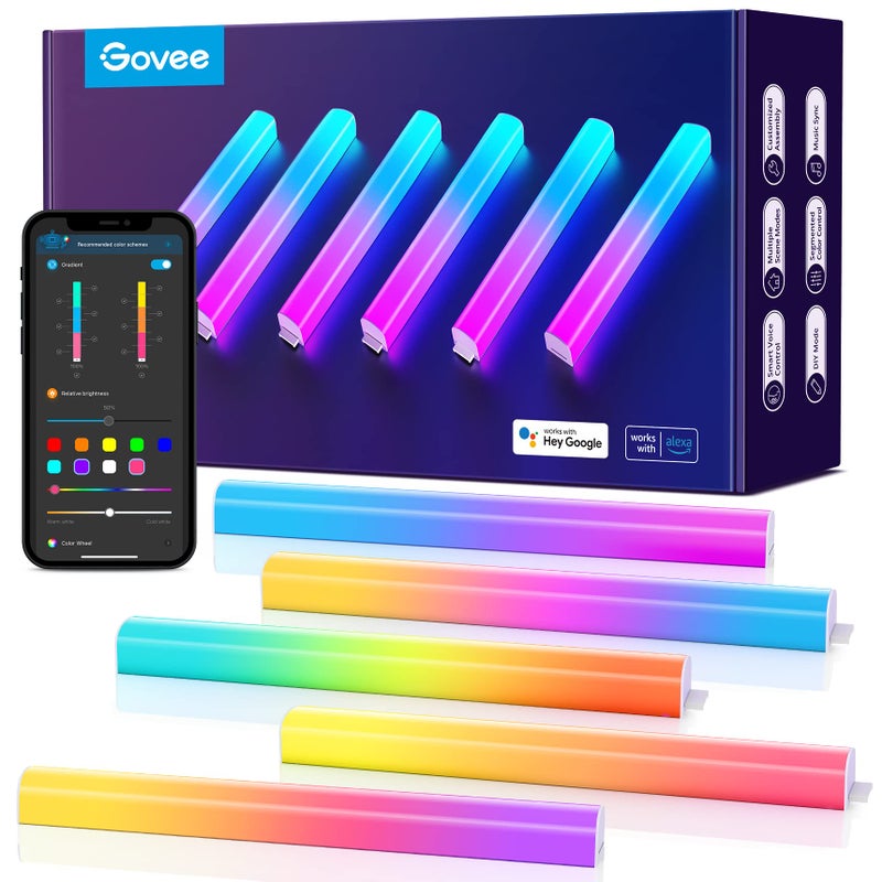 Govee Glide Wall Lights, RGBIC LED Light, Smart Gaming Light Works with Alexa and Google Assistant, RGB Lights Bar, LED Wall Lights for Bedroom, 2 Panels Set (3 Sections/Panel) - Image 1