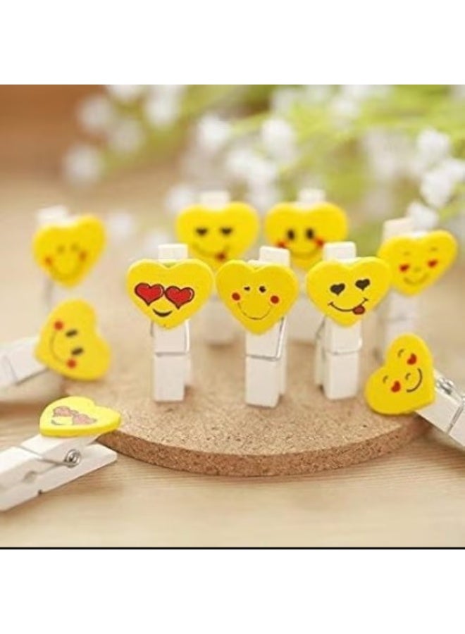 12 Pieces Smiley Heart Shaped Wooden Mini Photo Clip - Image 1