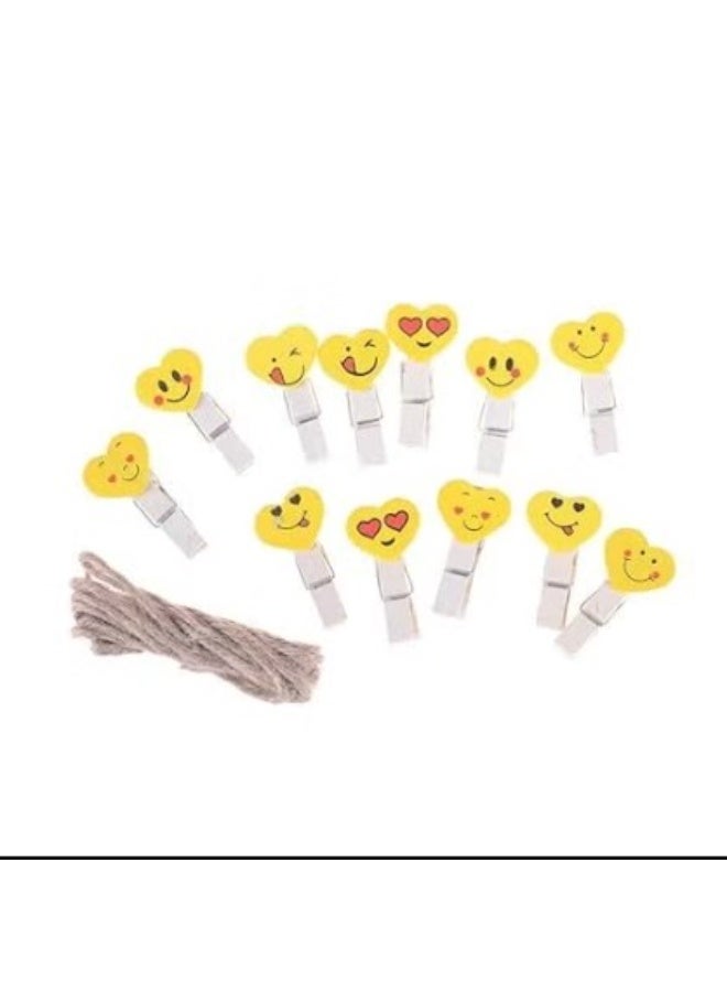 12 Pieces Smiley Heart Shaped Wooden Mini Photo Clip - Image 4