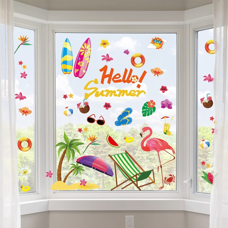 ملصقات نوافذ صيفية ملونة شاطئ هاواي ملصقات نوافذ لزينة حفلات الصيف وحفلات استقبال المواليد وزينة عيد ميلاد ذات طابع شاطئي