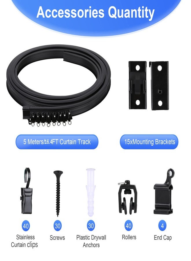 Fubeasi Black Flexible Bendable Ceiling Curtain Track, Curved Ceiling Track for Curtains, Room Divider Ceiling Track Rail System(5 m/ 16.4 ft) - Image 2