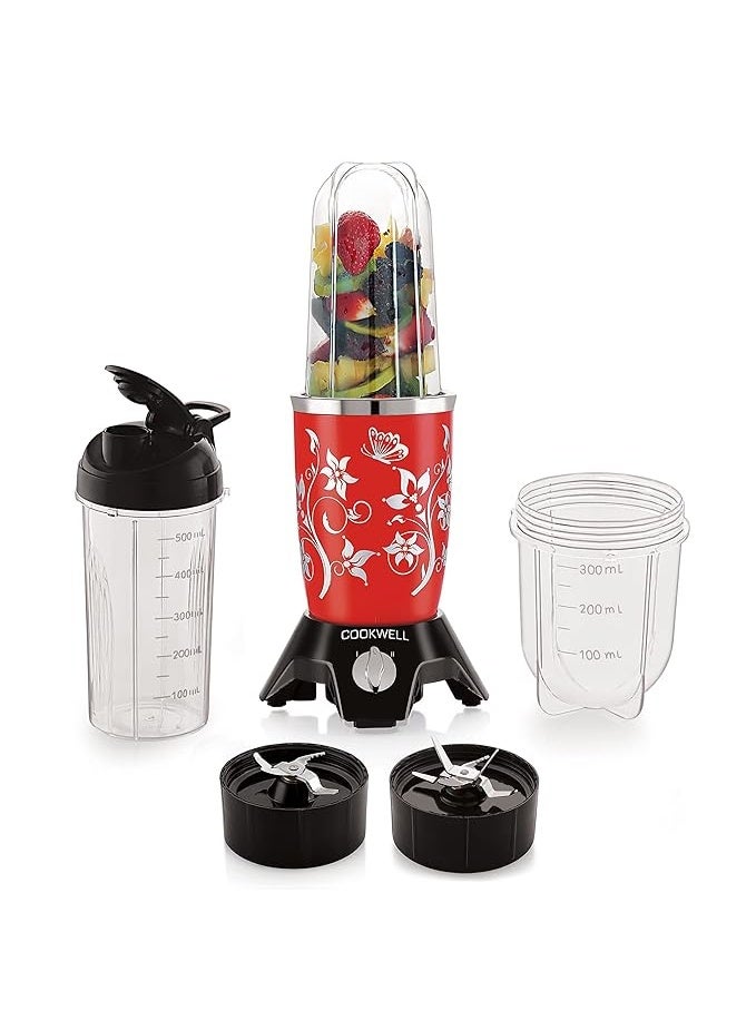 Cookwell Bullet Mixer Grinder (3 Jar, 2 Blade, Red) - Copper, 600 Watts - 2 Year Warranty - Image 1
