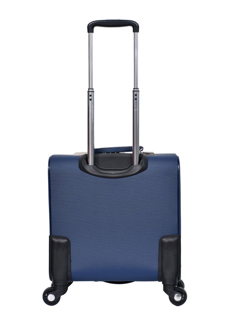 MORANO - Morano Carry-On Leather Luggage Lightweight Trolley Bag  with 4 Spinner Wheels and Built in Combination Lock 16 inch (Blue) - Image 1