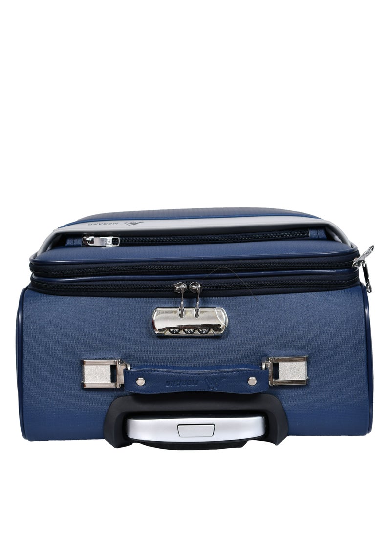 MORANO - Morano Carry-On Leather Luggage Lightweight Trolley Bag  with 4 Spinner Wheels and Built in Combination Lock 16 inch (Blue) - Image 1