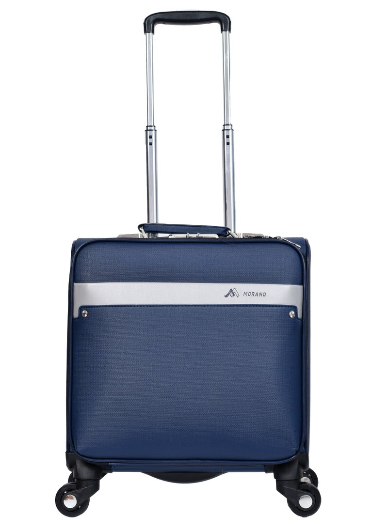 MORANO - Morano Carry-On Leather Luggage Lightweight Trolley Bag  with 4 Spinner Wheels and Built in Combination Lock 16 inch (Blue) - Image 1