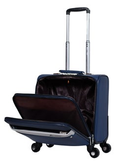 MORANO Morano Carry-On Leather Luggage Lightweight Trolley Bag  with 4 Spinner Wheels and Built in Combination Lock 16 inch (Blue)  - Image 3